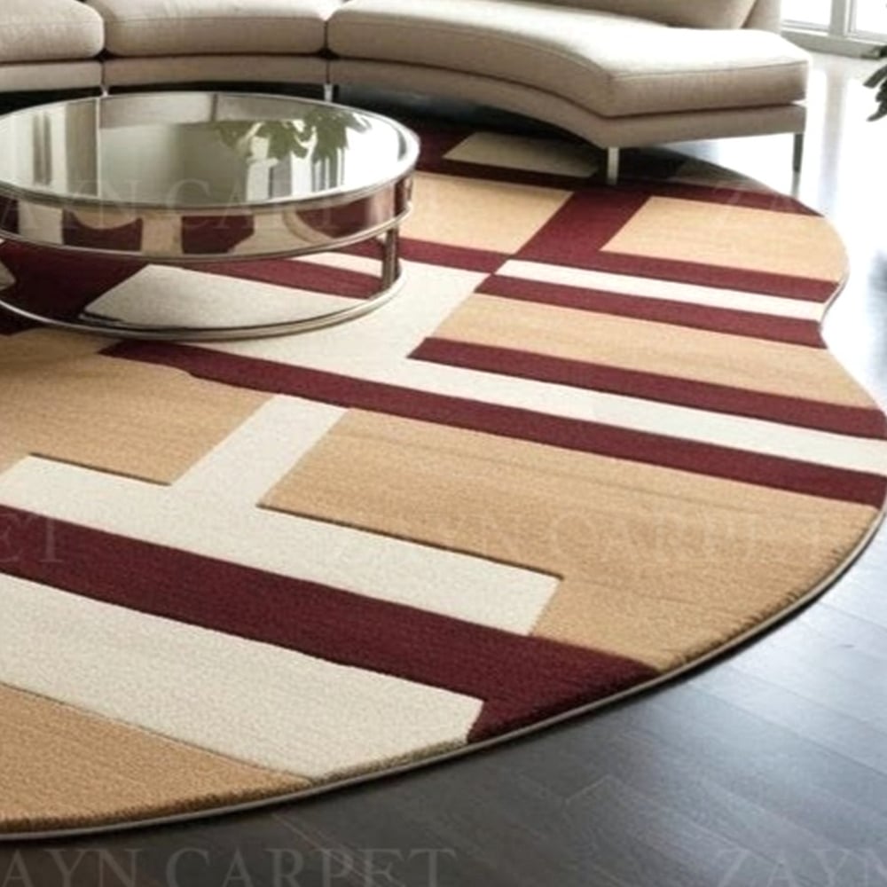 Handcrafted Beige Maroon Geometric Living Room Rug